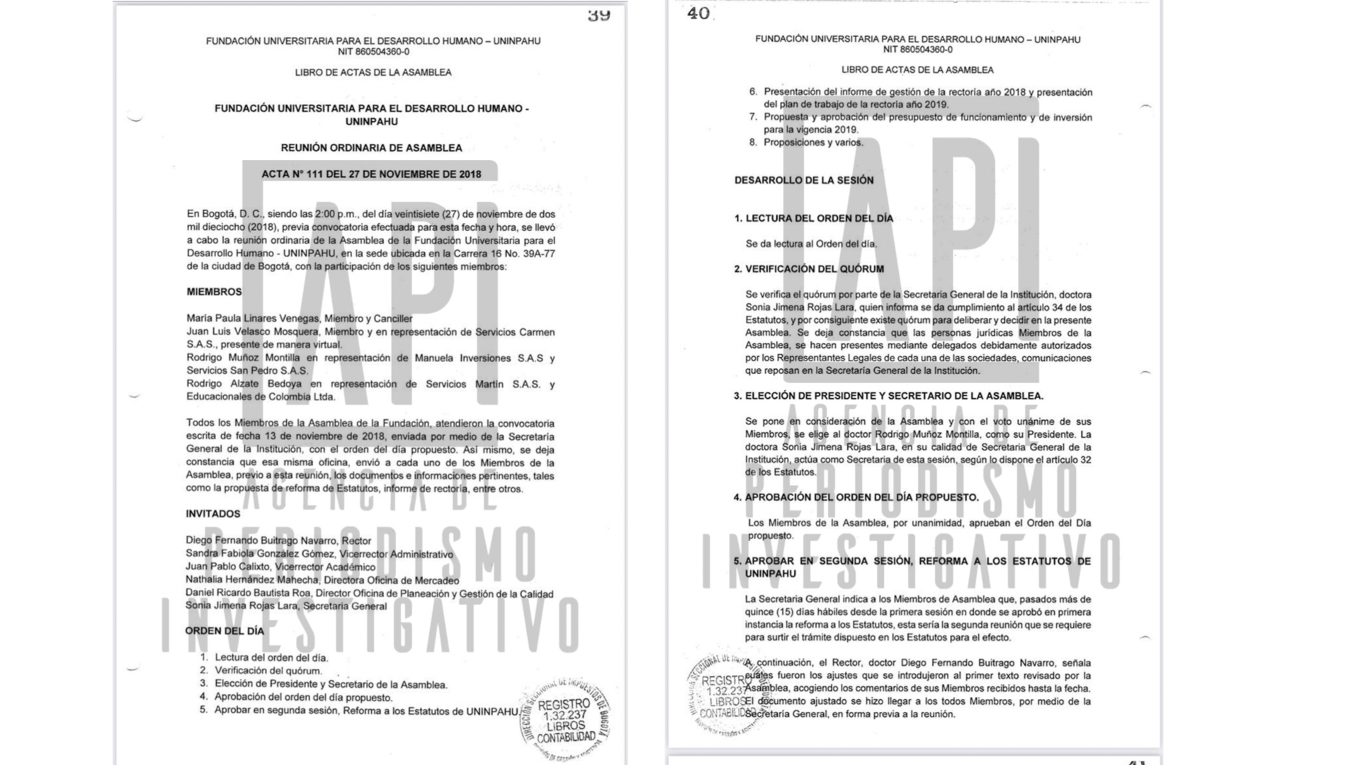 Acta 111 de 2018 mediante la cual María Paula Linares fue expulsada de Inpahu / Suministrada