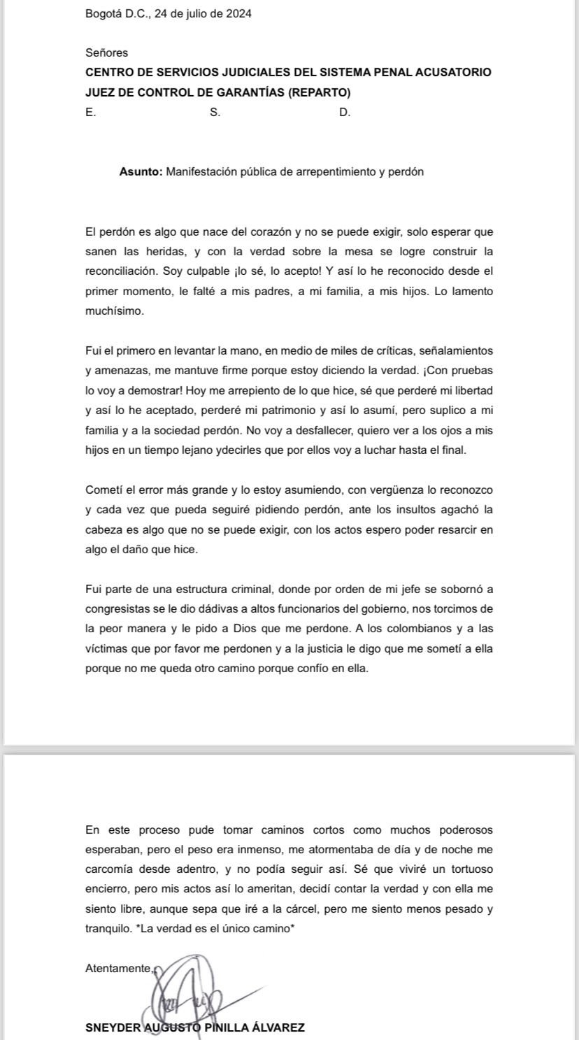 CARTA DE SNEYDER PINILLA