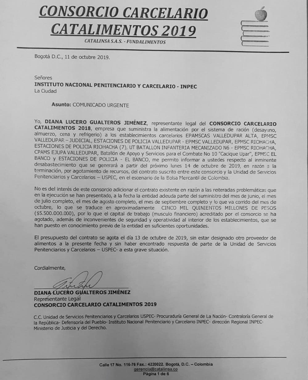 Carta Consorcio Catalimentos 2019 a Uspec