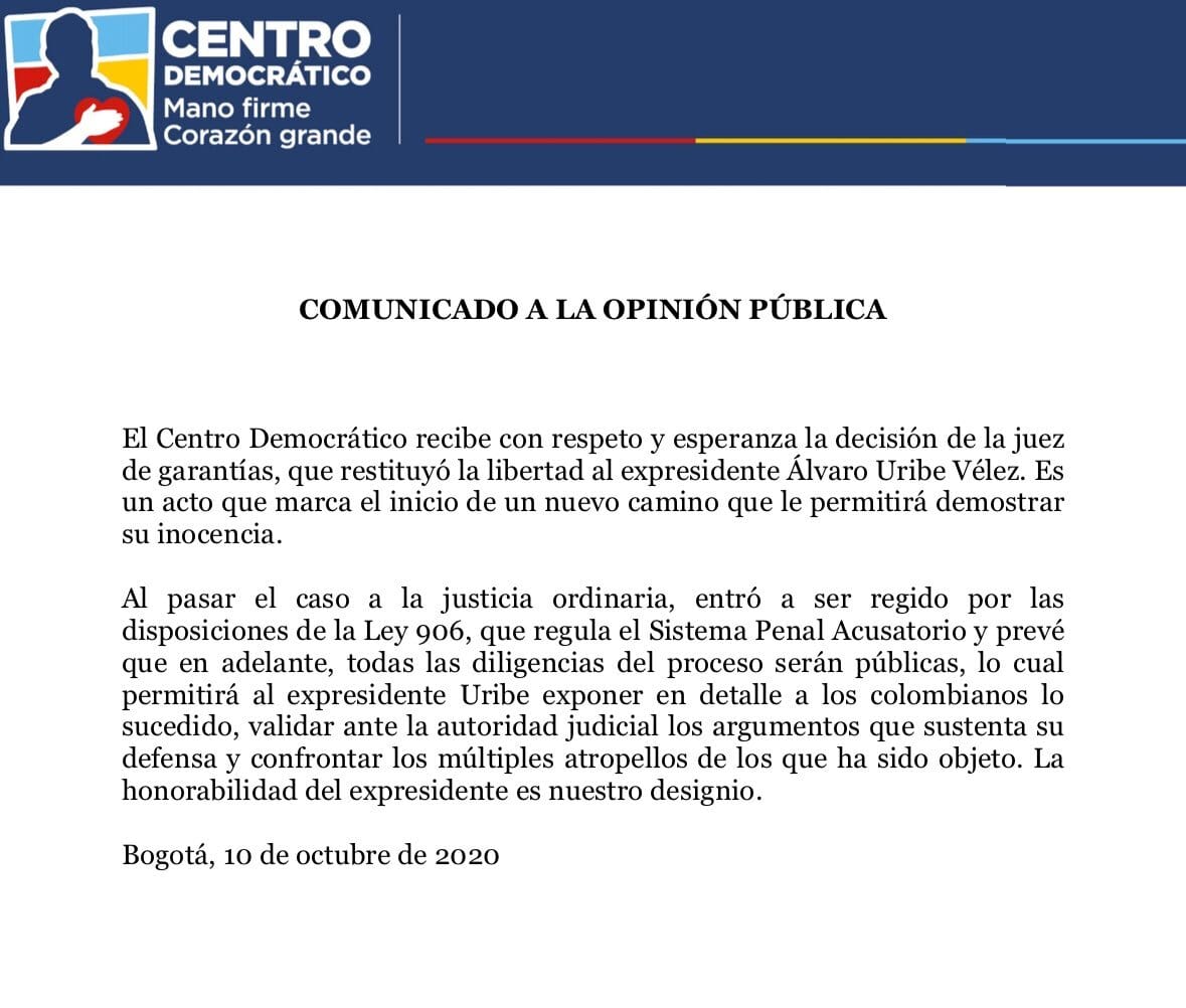 Comunicado Centro Democrático