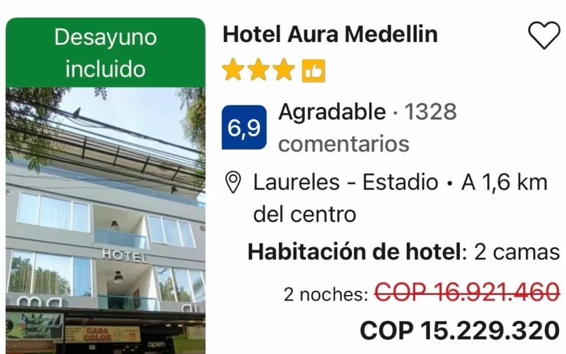 Cotización de reserva en hotel de Medellín