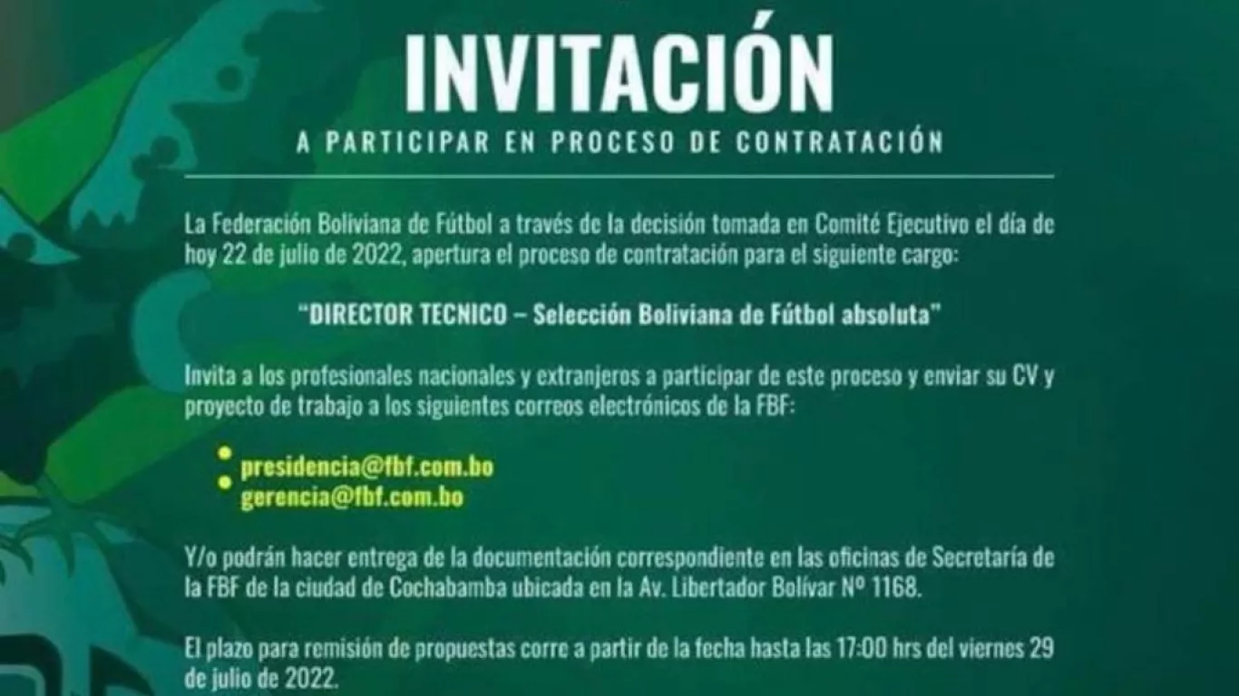 Convocatoria selección boliviana